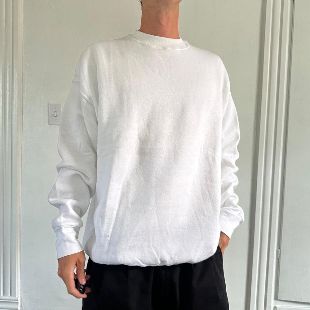 Vintage 80s 90s White Blank Cotton Deadstock Crewneck Pullover Sweatshirt